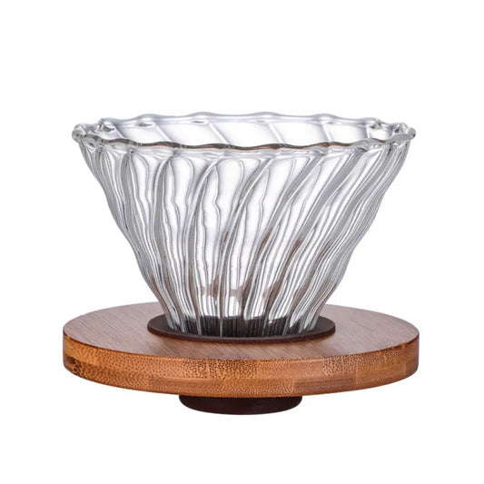 Glass V60 Pour Over Coffee Dripper with Wooden Base - Baristas Tools