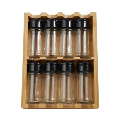 Kitchen Spice Rack with 8 Glass Canisters – Compact Countertop Storage Set - Baristas Tools