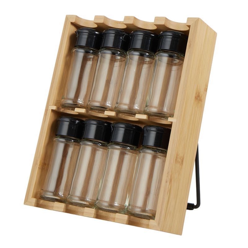 Kitchen Spice Rack with 8 Glass Canisters – Compact Countertop Storage Set - Baristas Tools