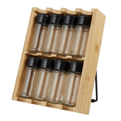 Kitchen Spice Rack with 8 Glass Canisters – Compact Countertop Storage Set - Baristas Tools