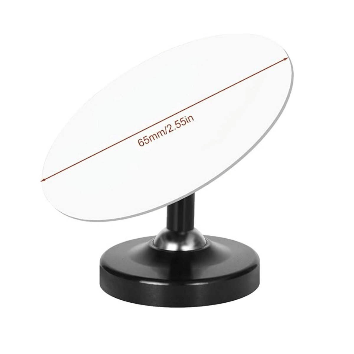 Small round mirror with black base on a white background