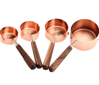 Measuring cups copper with black walnut handles - Baristas Tools