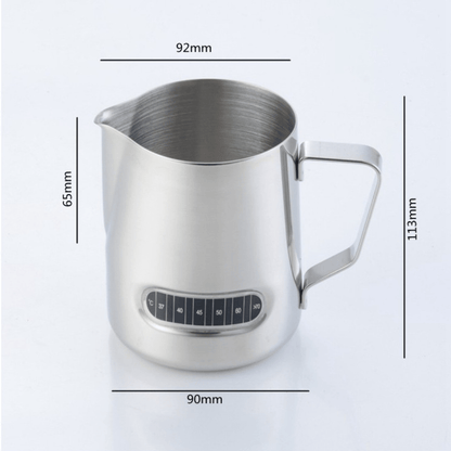 Milk Frothing Pitcher with External Thermometer 600ml – Barista Jug for Coffee, Latte & Cappuccino - Baristas Tools