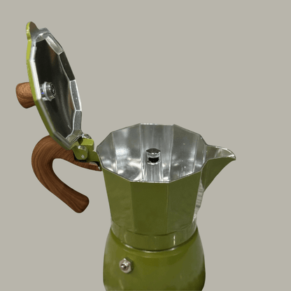 Olive Green 3 Cup Stovetop Coffee Maker – Classic Italian Moka Espresso Pot for Gas & Electric Stoves | Durable Aluminium Percolator - Baristas Tools
