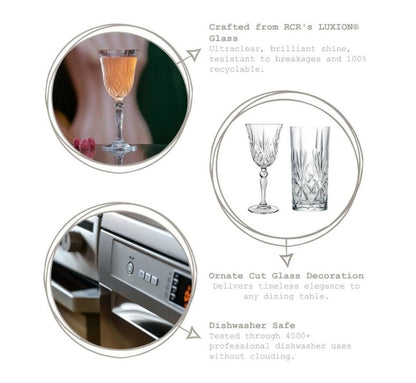 RCR Melodia Champagne Saucers 160ml – Set of 6 | Premium Luxion Crystal Glassware Made in Italy - Baristas Tools