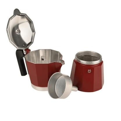 Ruby Red Stovetop Moka Pot Coffee Maker 3 Cup - Baristas Tools