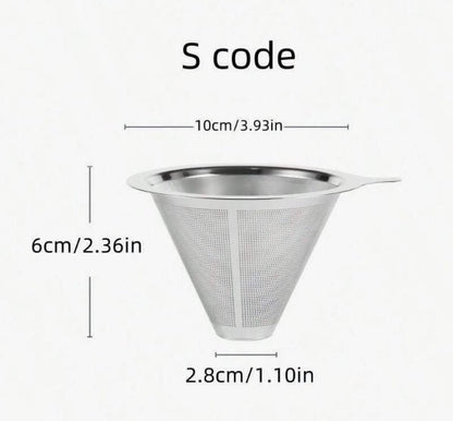 Stainless Steel Pour‑Over Coffee Filter Funnel – Reusable Permanent Dripper - Baristas Tools