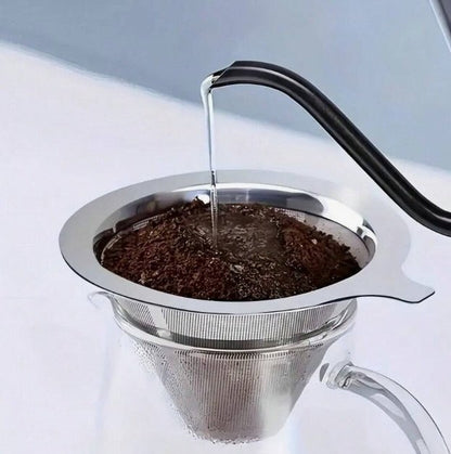 Stainless Steel Pour‑Over Coffee Filter Funnel – Reusable Permanent Dripper - Baristas Tools