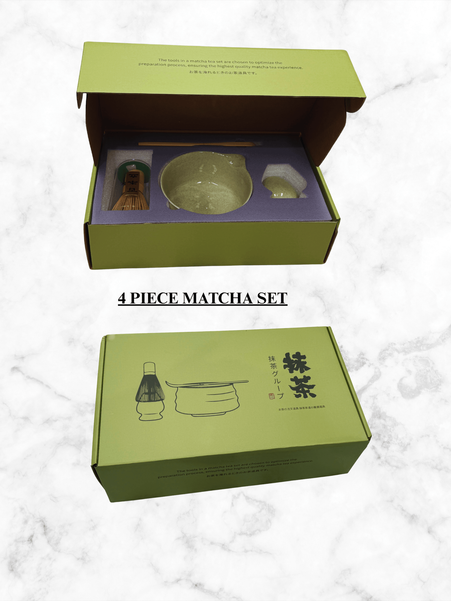 Traditional Matcha Tea Kit – 4 - Piece Japanese Ceramic Bowl with Bamboo Whisk, Scoop & Stand - Baristas Tools