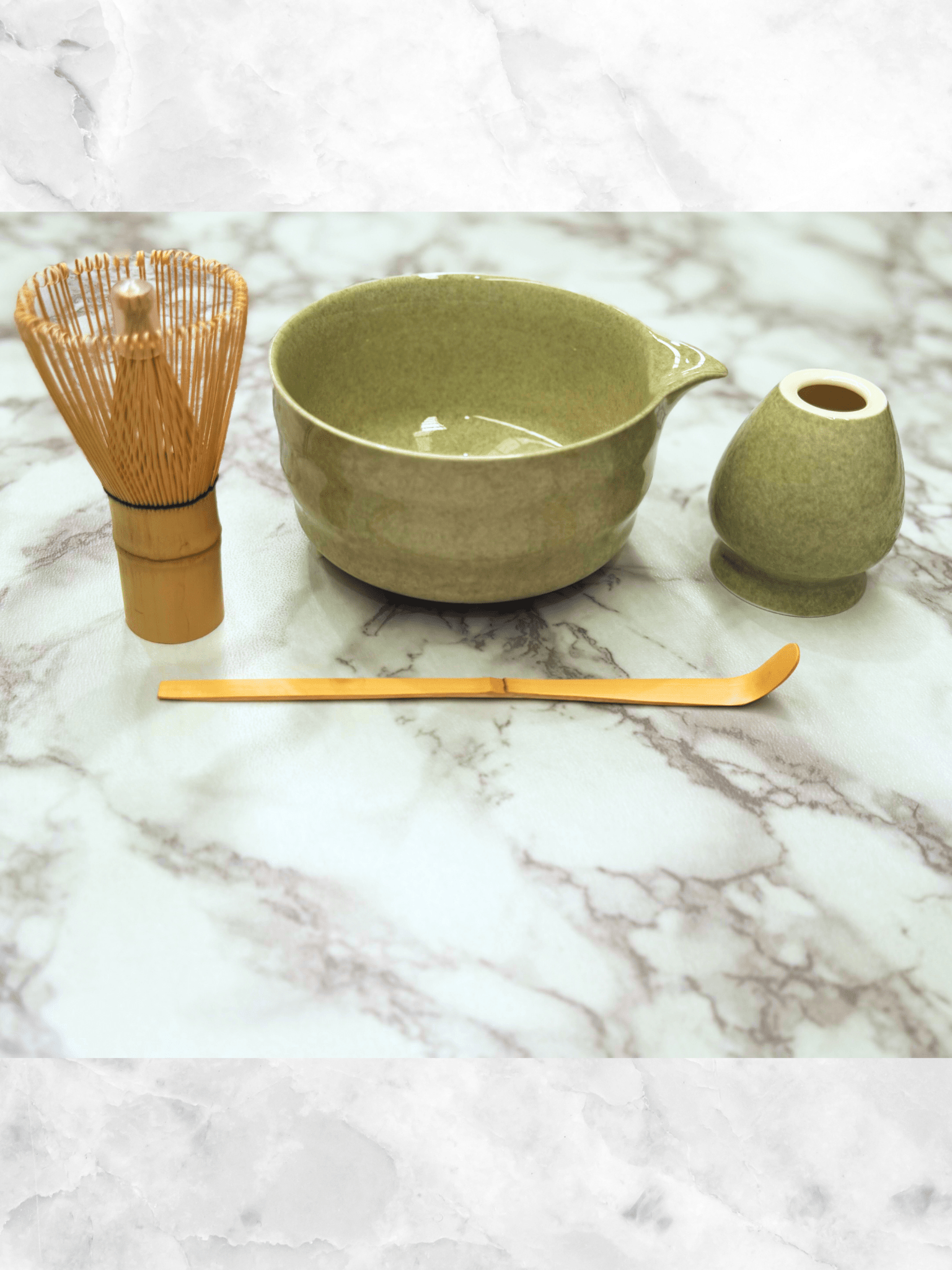 Traditional Matcha Tea Kit – 4 - Piece Japanese Ceramic Bowl with Bamboo Whisk, Scoop & Stand - Baristas Tools